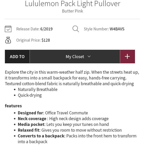 Lululemon Pack Light Pullover Butter Pink Size 6 - Picture 11 of 11